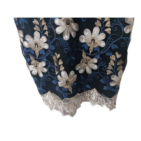 New Lulus XS Navy Blue Floral Embroidered Lace Trim Mini Dress Party - Picture 7 of 16